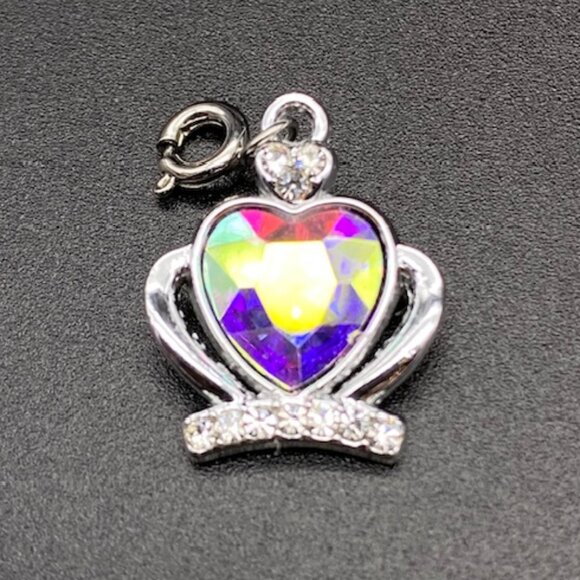 Jeweled Heart Rhinestone Crown Charm on Silver - Picture 6 of 10